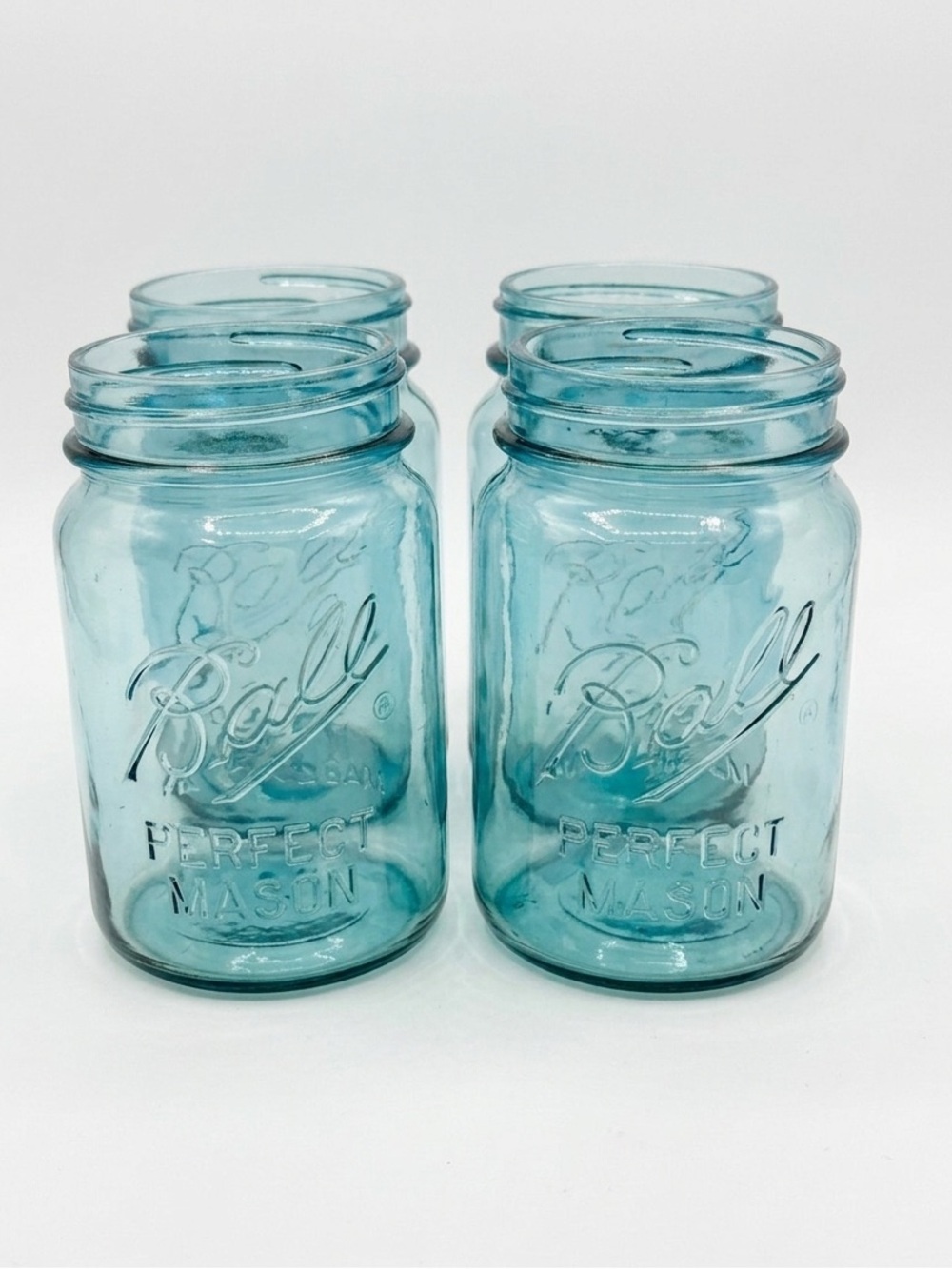 Set of 4 Ball Perfect Mason Jars Aqua Glass Canning Jars Farmhouse